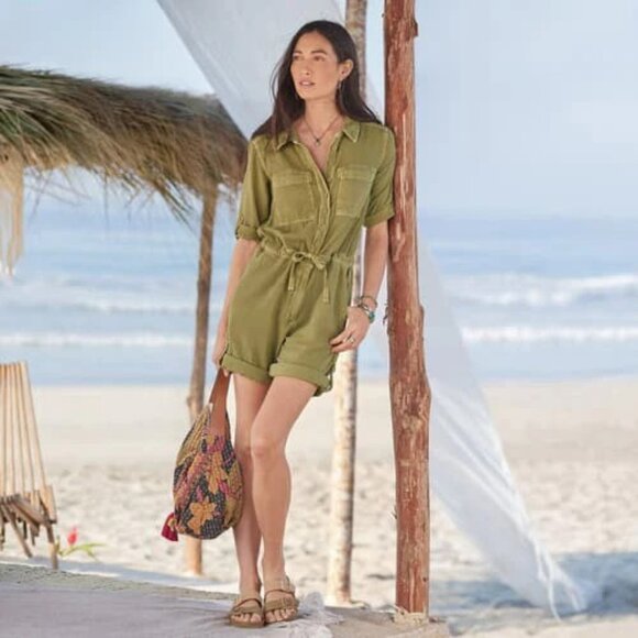 Sundance Monroe Cotton Jumpsuit Army Green Shorts Romper Jumpsuit Small EUC - Picture 1 of 8